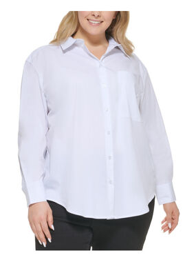 Calvin Klein Jeans Plus Size 3X White Collared Long Button-Down Dress Shirt NWT